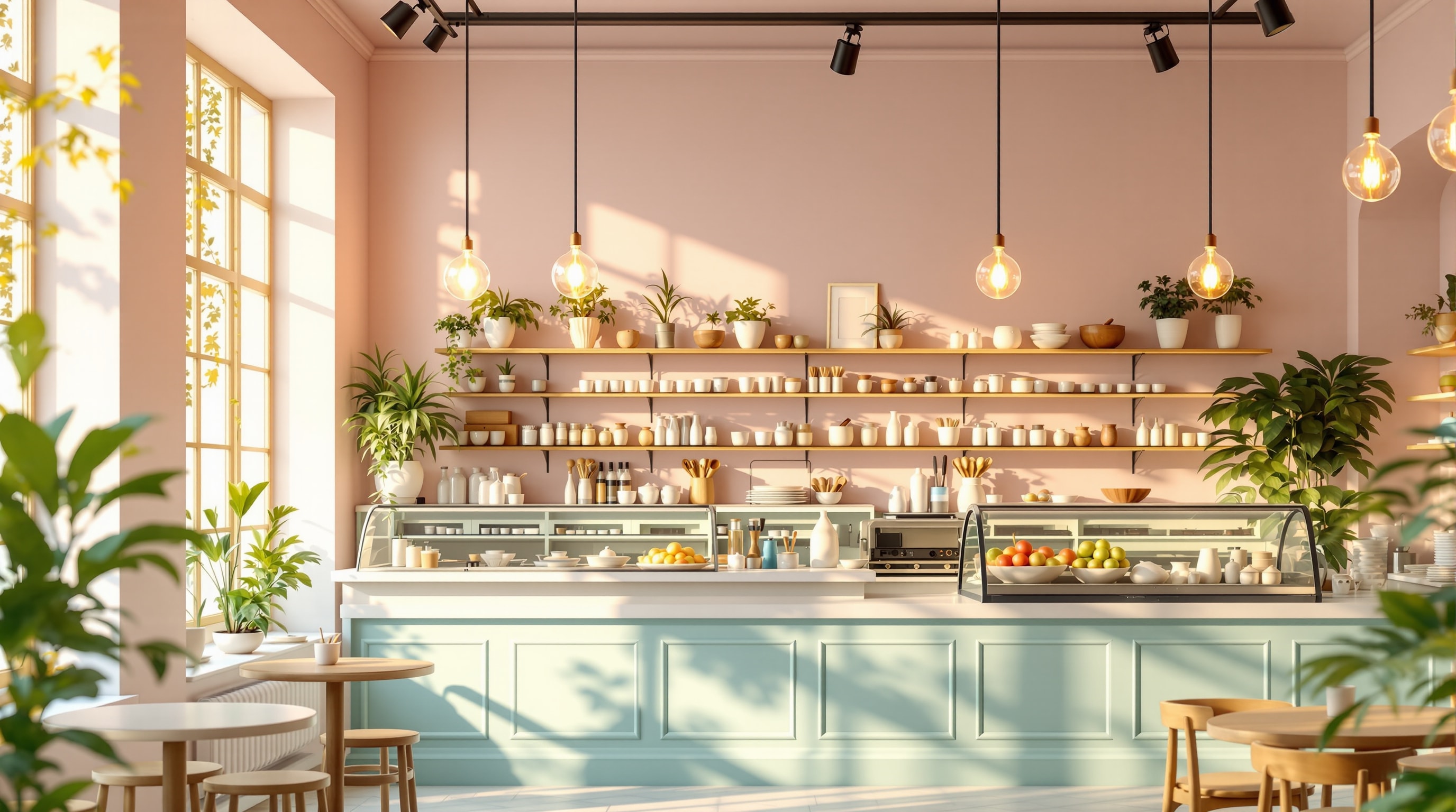 The warm, clean interior of a boutique frozen yogurt shop